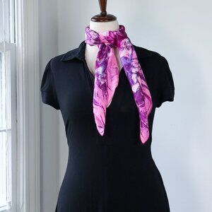 Vintage 90s Pink Watercolor Flowers Scarf Art to Wear Bandana Floral Cottagecore